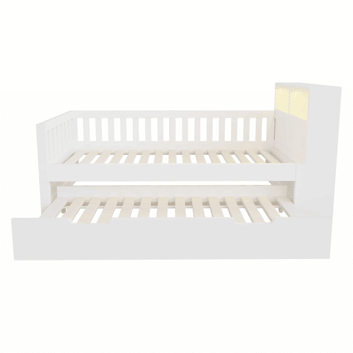 Cama infantil 90x200 cm - cama extraível, arrumação, tomada e LED, barreira de segurança - Branco