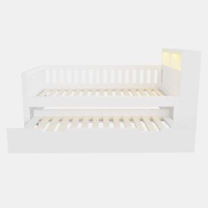 Cama infantil 90x200 cm - cama extraível, arrumação, tomada e LED, barreira de segurança - Branco