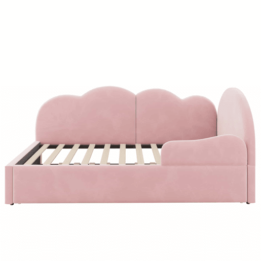 Sofá-cama de canto 90x200+90x190 - Cama extensível com cabeceira em forma de nuvem, design compacto e multifuncional - Rosa