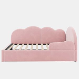 Sofá-cama de canto 90x200+90x190 - Cama extensível com cabeceira em forma de nuvem, design compacto e multifuncional - Rosa