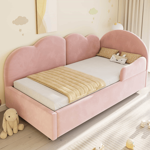 Sofá-cama de canto 90x200+90x190 - Cama extensível com cabeceira em forma de nuvem, design compacto e multifuncional - Rosa