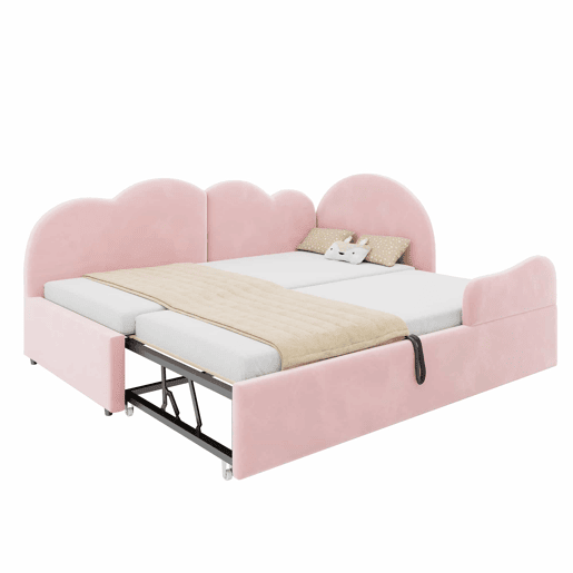 Sofá-cama de canto 90x200+90x190 - Cama extensível com cabeceira em forma de nuvem, design compacto e multifuncional - Rosa