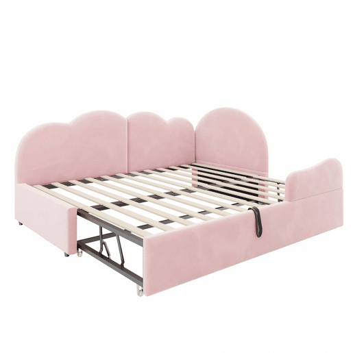 Sofá-cama de canto 90x200+90x190 - Cama extensível com cabeceira em forma de nuvem, design compacto e multifuncional - Rosa