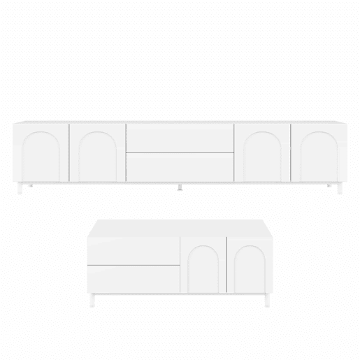 Conjunto de sala de estar de 2 peças - portas arqueadas, pés de aço e arrumação em MDF - Branco Conjunto de sala de estar de 2 peças - portas arqueadas, pés de aço e arrumação em MDF - Branco