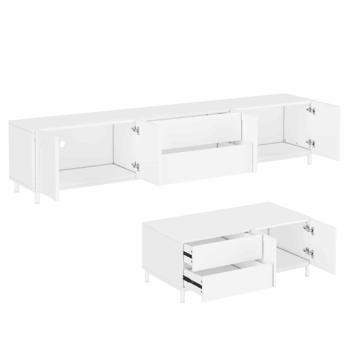 Conjunto de sala de estar de 2 peças - portas arqueadas, pés de aço e arrumação em MDF - Branco Conjunto de sala de estar de 2 peças - portas arqueadas, pés de aço e arrumação em MDF - Branco