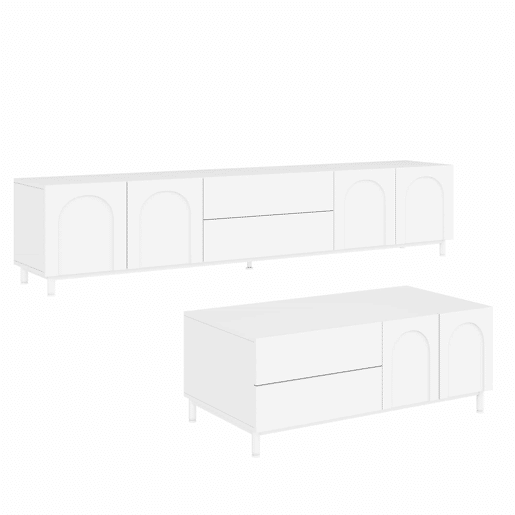 Conjunto de sala de estar de 2 peças - portas arqueadas, pés de aço e arrumação em MDF - Branco Conjunto de sala de estar de 2 peças - portas arqueadas, pés de aço e arrumação em MDF - Branco