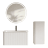 Conjunto de móveis de casa de banho de 81 cm - Suspenso com lavatório, espelho LED redondo, moderno com armário auxiliar - Branco