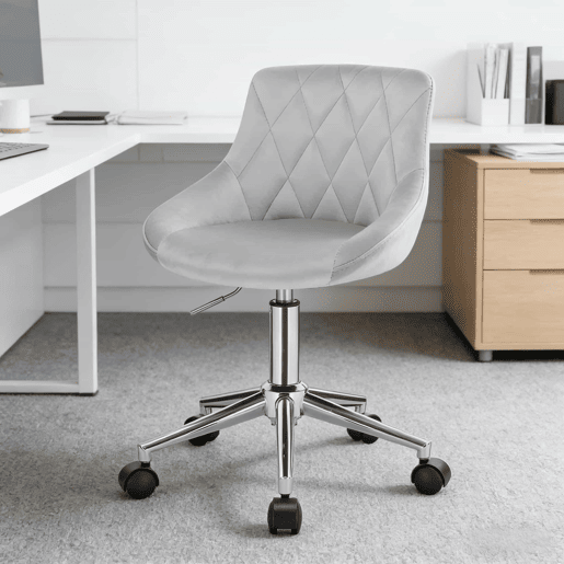 Cadeira de escritório giratória - Design ergonómico com rodas para escritório e teletrabalho - Cinza claro