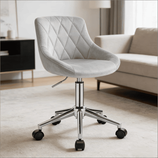 Cadeira de escritório giratória - Design ergonómico com rodas para escritório e teletrabalho - Cinza claro
