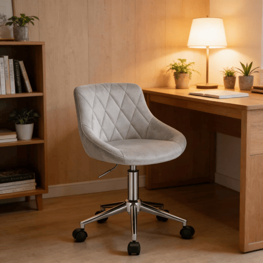 Cadeira de escritório giratória - Design ergonómico com rodas para escritório e teletrabalho - Cinza claro