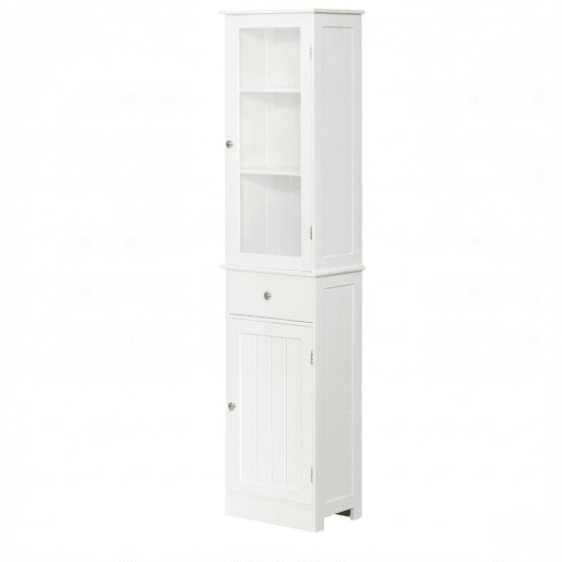 Armário de casa de banho alto 40x27x171,5 cm - moderno com arrumação vertical - Branco Armário de casa de banho alto 40x27x171,5 cm - moderno com arrumação vertical - Branco