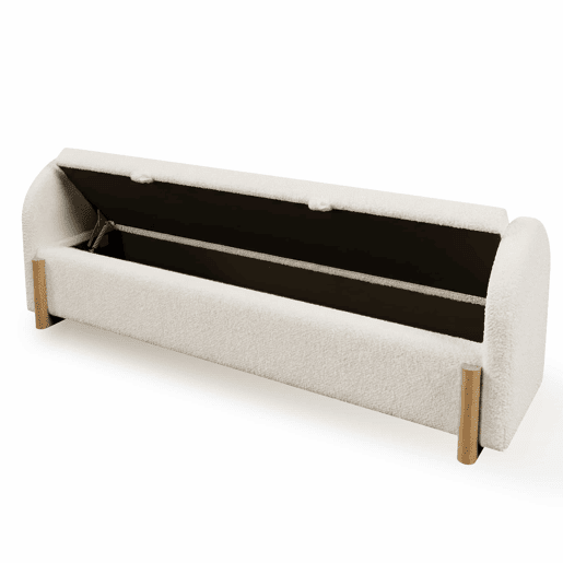 Banco com arrumação de 186 cm - arrumação hidráulica, assento estofado em chenille bouclé, fecho suave - branco Banco com arrumação de 186 cm - arrumação hidráulica, assento estofado em chenille bouclé, fecho suave - branco