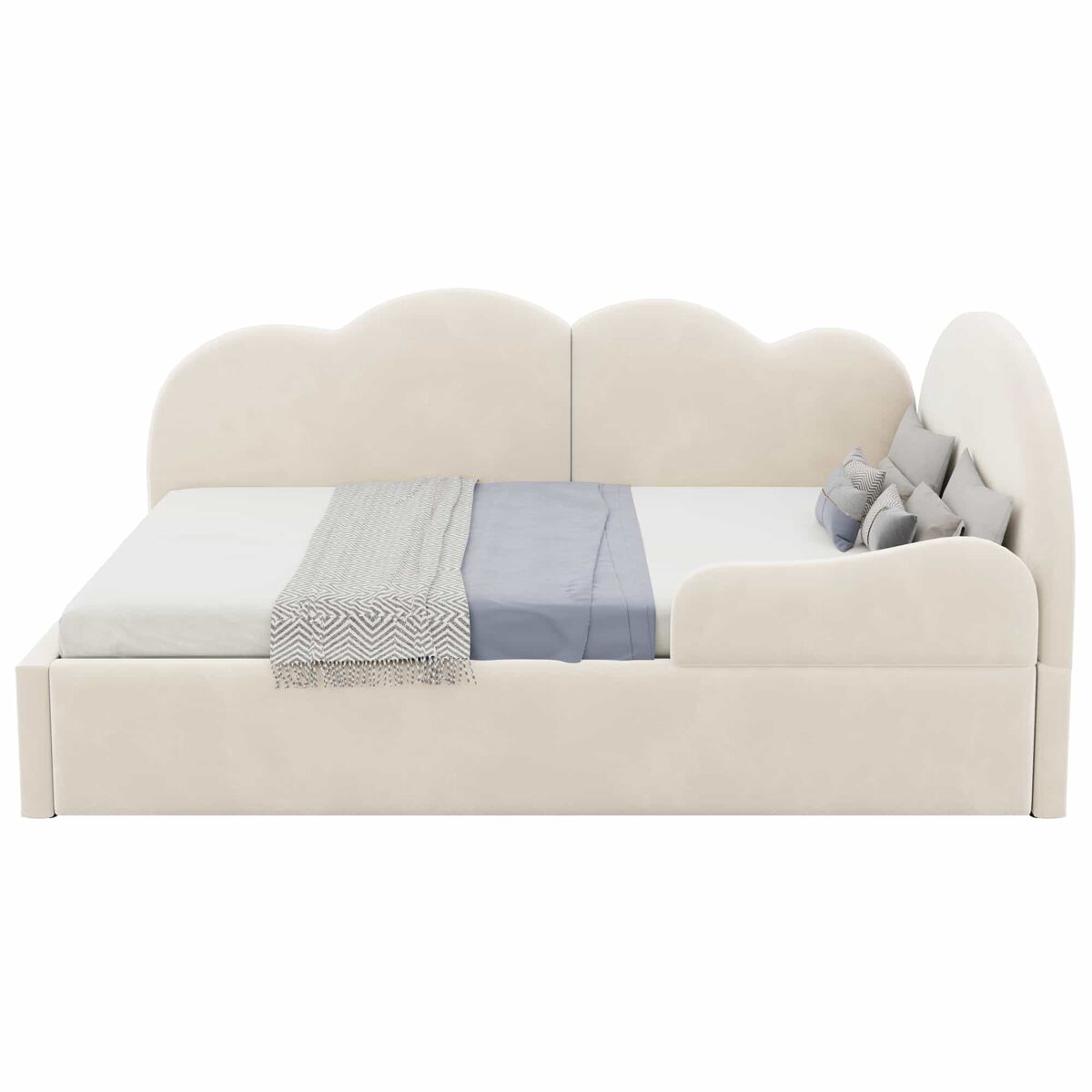 Sofá cama esquinero 90x200+90x190 cm - diseño en l con cabecero nube, ahorro de espacio, convertible en cama infantil o de invitados - beige