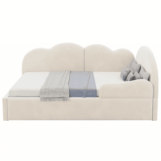 Sofá-cama de canto 90x200+90x190 cm - Design em L com encosto em forma de nuvem, poupa espaço, transforma-se em cama infantil ou de hóspedes - Bege Sofá-cama de canto 90x200+90x190 cm - Design em L com encosto em forma de nuvem, poupa espaço, transforma-se em cama infantil ou de hóspedes - Bege