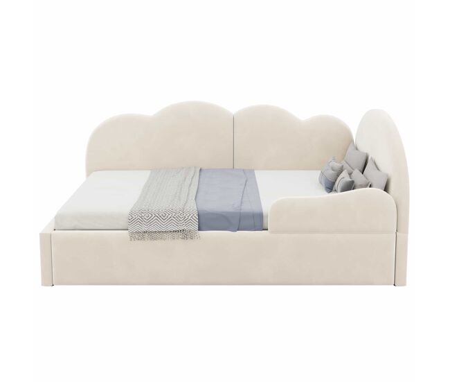 Sofá cama esquinero 90x200+90x190 cm - diseño en l con cabecero nube, ahorro de espacio, convertible en cama infantil o de invitados - beige
