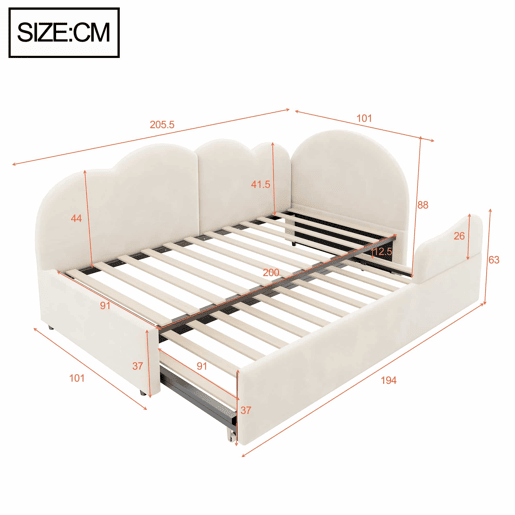 Sofá-cama de canto 90x200+90x190 cm - Design em L com encosto em forma de nuvem, poupa espaço, transforma-se em cama infantil ou de hóspedes - Bege Sofá-cama de canto 90x200+90x190 cm - Design em L com encosto em forma de nuvem, poupa espaço, transforma-se em cama infantil ou de hóspedes - Bege
