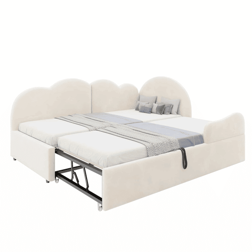 Sofá-cama de canto 90x200+90x190 cm - Design em L com encosto em forma de nuvem, poupa espaço, transforma-se em cama infantil ou de hóspedes - Bege Sofá-cama de canto 90x200+90x190 cm - Design em L com encosto em forma de nuvem, poupa espaço, transforma-se em cama infantil ou de hóspedes - Bege