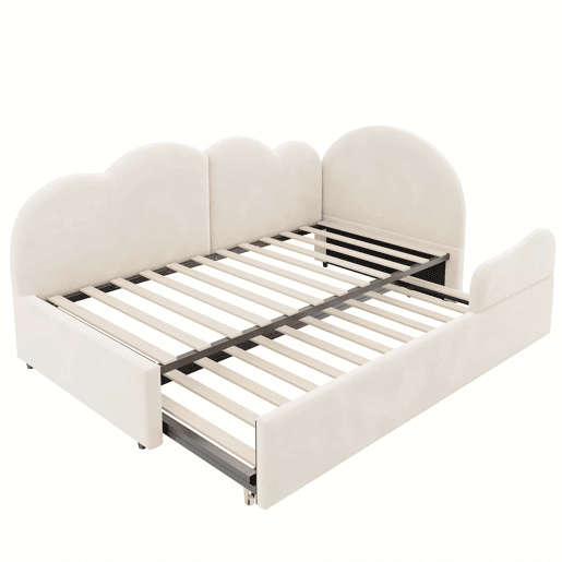Sofá-cama de canto 90x200+90x190 cm - Design em L com encosto em forma de nuvem, poupa espaço, transforma-se em cama infantil ou de hóspedes - Bege Sofá-cama de canto 90x200+90x190 cm - Design em L com encosto em forma de nuvem, poupa espaço, transforma-se em cama infantil ou de hóspedes - Bege