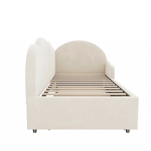 Sofá-cama de canto 90x200+90x190 cm - Design em L com encosto em forma de nuvem, poupa espaço, transforma-se em cama infantil ou de hóspedes - Bege Sofá-cama de canto 90x200+90x190 cm - Design em L com encosto em forma de nuvem, poupa espaço, transforma-se em cama infantil ou de hóspedes - Bege