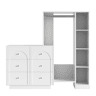 Roupeiro 139 x 35 x 133 cm - aberto, com varão para pendurar, 6 gavetas e prateleiras laterais, multifuncional - branco