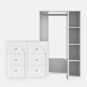 Roupeiro 139 x 35 x 133 cm - aberto, com varão para pendurar, 6 gavetas e prateleiras laterais, multifuncional - branco