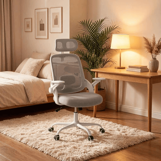 Cadeira de escritório 63,5 x 47 x 117,5 cm - encosto alto, ergonómica, confortável para trabalhar no computador e em reuniões - cinzento claro Cadeira de escritório 63,5 x 47 x 117,5 cm - encosto alto, ergonómica, confortável para trabalhar no computador e em reuniões - cinzento claro