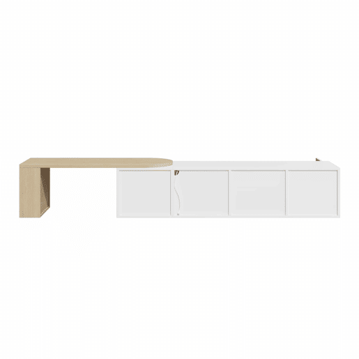 Móvel de TV de 175 cm u2013 com LED, extensível, 2 gavetas, portas de correr em vidro e prateleira lateral u2013 branco e madeira natural Móvel de TV de 175 cm u2013 com LED, extensível, 2 gavetas, portas de correr em vidro e prateleira lateral u2013 branco e madeira natural