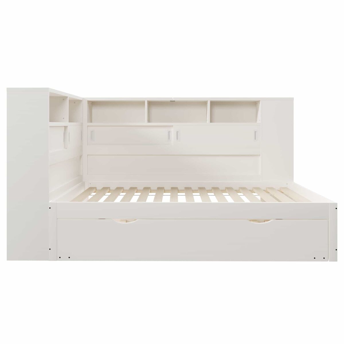 Cama nido infantil 90x200/90x190 cm - cama auxiliar extraíble, sofá cama con almacenaje y usb - blanco