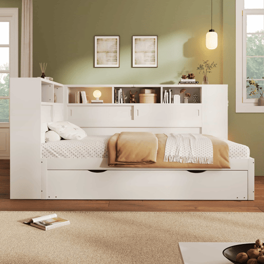Cama-cesto infantil 90x20090x190 cm - cama auxiliar extraível, sofá-cama com arrumação e USB - Branco Cama-cesto infantil 90x20090x190 cm - cama auxiliar extraível, sofá-cama com arrumação e USB - Branco