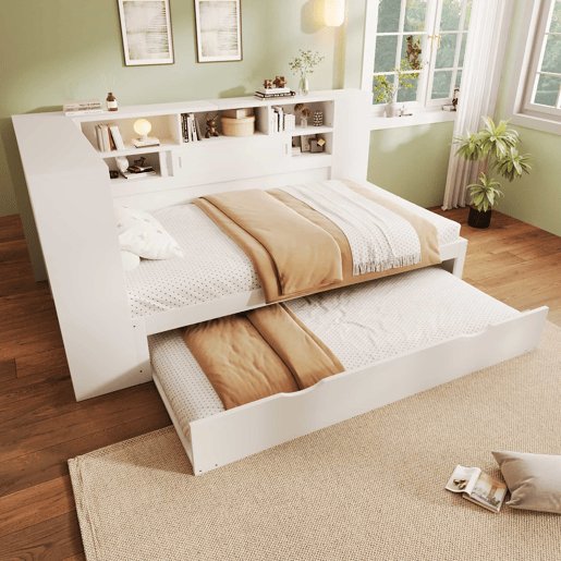 Cama-cesto infantil 90x20090x190 cm - cama auxiliar extraível, sofá-cama com arrumação e USB - Branco Cama-cesto infantil 90x20090x190 cm - cama auxiliar extraível, sofá-cama com arrumação e USB - Branco
