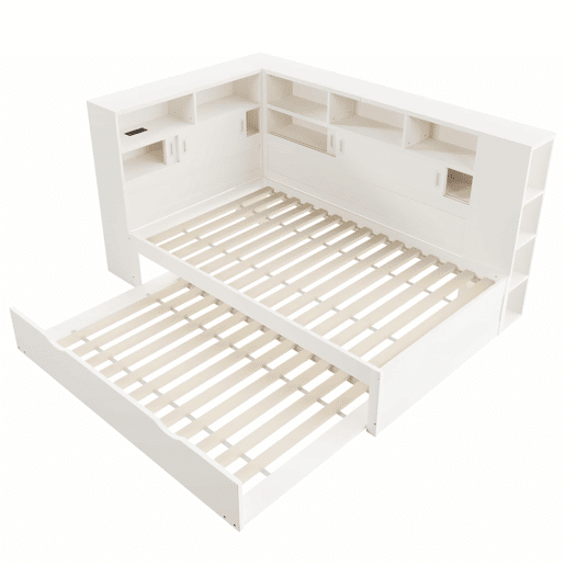 Cama-cesto infantil 90x20090x190 cm - cama auxiliar extraível, sofá-cama com arrumação e USB - Branco Cama-cesto infantil 90x20090x190 cm - cama auxiliar extraível, sofá-cama com arrumação e USB - Branco