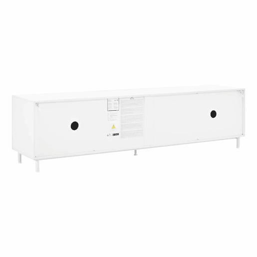 Móvel de TV de 180 cm com 4 portas e 2 gavetas - design moderno com portas curvas, pés de aço e muito espaço de arrumação - branco