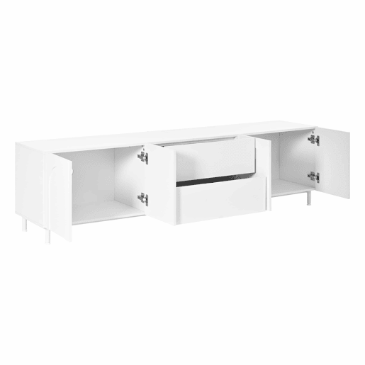 Móvel de TV de 180 cm com 4 portas e 2 gavetas - design moderno com portas curvas, pés de aço e muito espaço de arrumação - branco