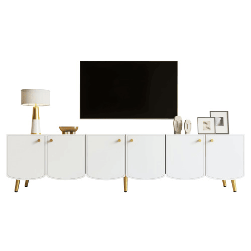 Móvel de TV de 180 cm - 6 portas, pés e puxadores dourados, design moderno para a sala e o quarto - Branco e dourado Móvel de TV de 180 cm - 6 portas, pés e puxadores dourados, design moderno para a sala e o quarto - Branco e dourado