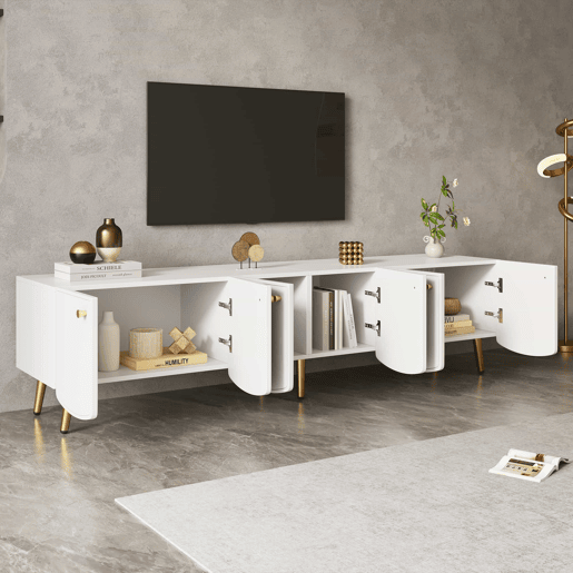 Móvel de TV de 180 cm - 6 portas, pés e puxadores dourados, design moderno para a sala e o quarto - Branco e dourado Móvel de TV de 180 cm - 6 portas, pés e puxadores dourados, design moderno para a sala e o quarto - Branco e dourado