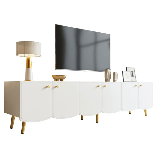 Móvel de TV de 180 cm - 6 portas, pés e puxadores dourados, design moderno para a sala e o quarto - Branco e dourado Móvel de TV de 180 cm - 6 portas, pés e puxadores dourados, design moderno para a sala e o quarto - Branco e dourado