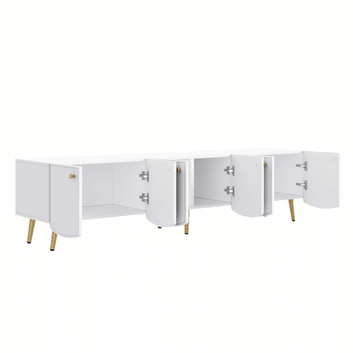 Móvel de TV de 180 cm - 6 portas, pés e puxadores dourados, design moderno para a sala e o quarto - Branco e dourado Móvel de TV de 180 cm - 6 portas, pés e puxadores dourados, design moderno para a sala e o quarto - Branco e dourado