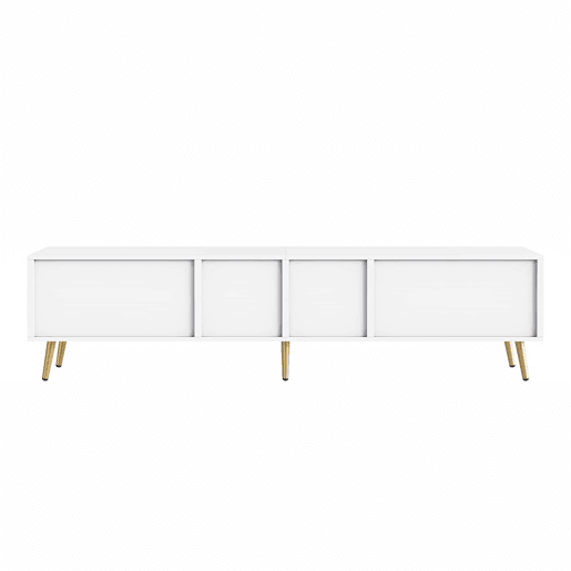 Móvel de TV de 180 cm - 6 portas, pés e puxadores dourados, design moderno para a sala e o quarto - Branco e dourado Móvel de TV de 180 cm - 6 portas, pés e puxadores dourados, design moderno para a sala e o quarto - Branco e dourado