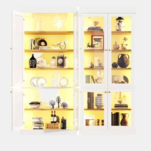 Vitrine alta de 180 cm u2013 com iluminação LED, portas de vidro, muito espaço de arrumação e sistema anti-tombamento u2013 Branco