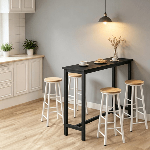 Mesa alta de 140 cm - Multifuncional, estilo moderno, para sala de jantar e bar - Preta Mesa alta de 140 cm - Multifuncional, estilo moderno, para sala de jantar e bar - Preta