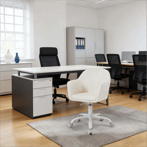 Cadeira de escritório padrão u2014 elegante, com encosto, design moderno u2014 branco creme Cadeira de escritório padrão u2014 elegante, com encosto, design moderno u2014 branco creme