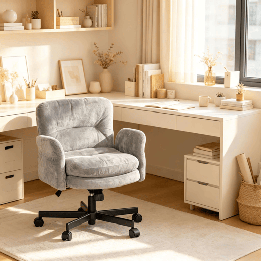 Cadeira giratória de secretária - Design moderno estofado para toucador, sala de jantar, quarto e sala de estar - Cinzento Cadeira giratória de secretária - Design moderno estofado para toucador, sala de jantar, quarto e sala de estar - Cinzento