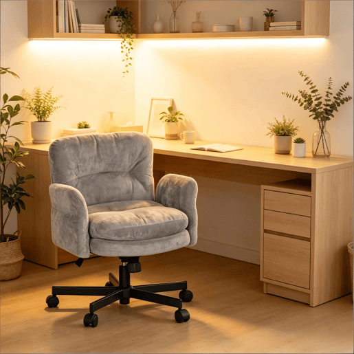 Cadeira giratória de secretária - Design moderno estofado para toucador, sala de jantar, quarto e sala de estar - Cinzento Cadeira giratória de secretária - Design moderno estofado para toucador, sala de jantar, quarto e sala de estar - Cinzento