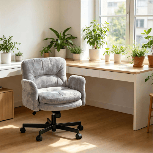 Cadeira giratória de secretária - Design moderno estofado para toucador, sala de jantar, quarto e sala de estar - Cinzento Cadeira giratória de secretária - Design moderno estofado para toucador, sala de jantar, quarto e sala de estar - Cinzento