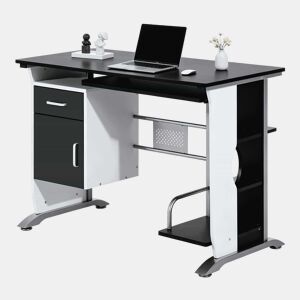 Secretária de escritório - Design moderno com vários espaços de arrumação - Preto, prateado e branco