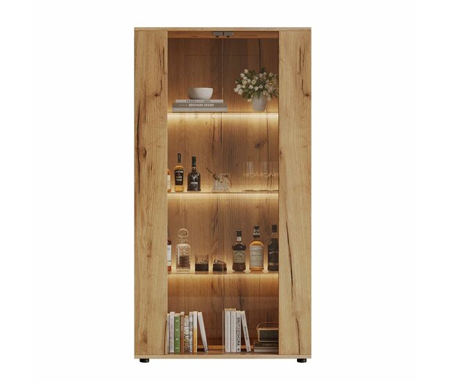 Vitrina 80×36×150,5 cm - 2 puertas de cristal, 4 estantes, iluminación led regulable - natural