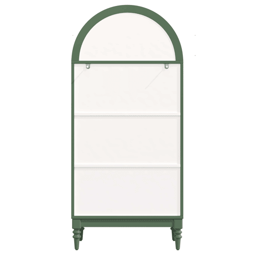 Vitrina de 165 cm u2014 com portas duplas de vidro estriado, 3 prateleiras, design arqueado u2014 Verde escuro e branco Vitrina de 165 cm u2014 com portas duplas de vidro estriado, 3 prateleiras, design arqueado u2014 Verde escuro e branco