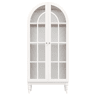 Vitrina de 165 cm - portas duplas de vidro estriado, 3 prateleiras, estilo arqueado - Branco e nogueira
