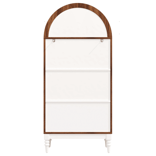 Vitrina de 165 cm - portas duplas de vidro estriado, 3 prateleiras, estilo arqueado - Branco e nogueira Vitrina de 165 cm - portas duplas de vidro estriado, 3 prateleiras, estilo arqueado - Branco e nogueira