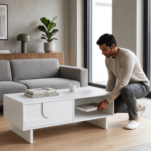 Mesa de centro Katanshumn gaveta + compartimentos 110x55x39 cm Branca en.casa Mesa de centro Katanshumn gaveta + compartimentos 110x55x39 cm Branca en.casa